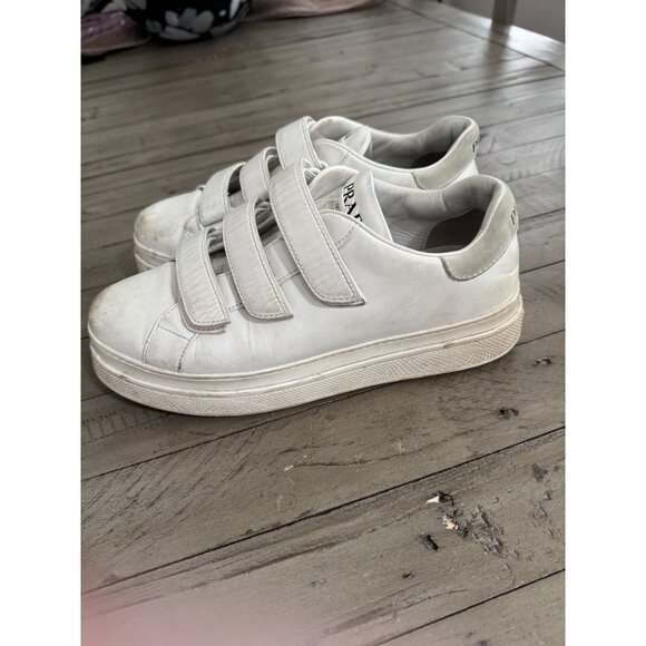 PRADA Leather Hook n Loop Platform Sneakers White Size 39 9 - Picture 4 of 12